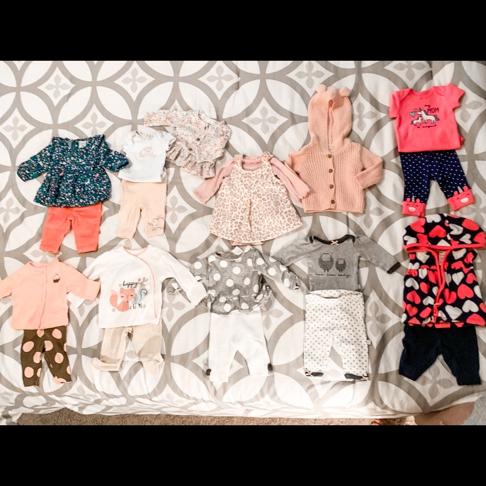 9 newborn girl outfits with 2 sweaters!